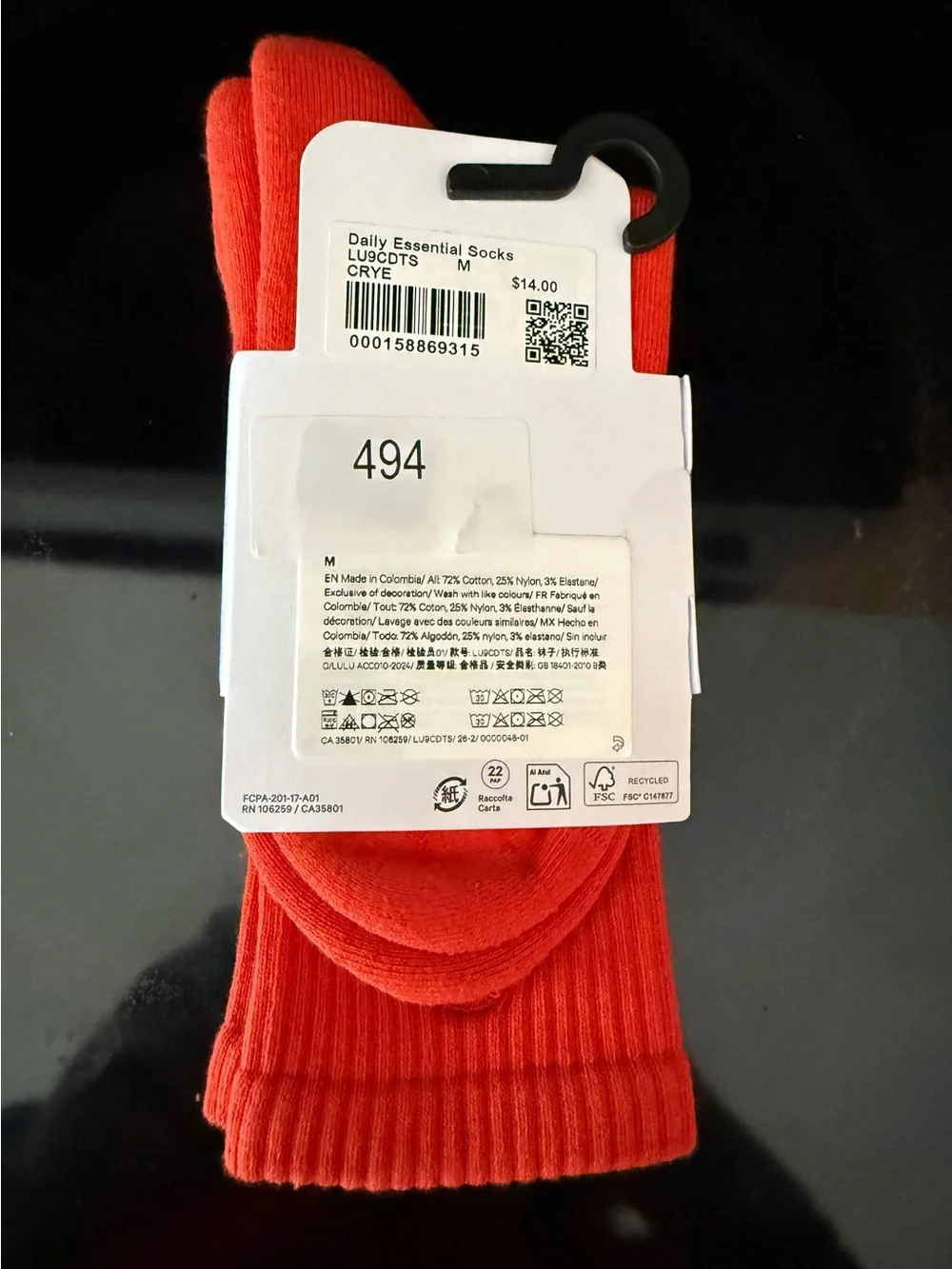 Lululemon Daily Essentials Crew Socks Cherry Ember